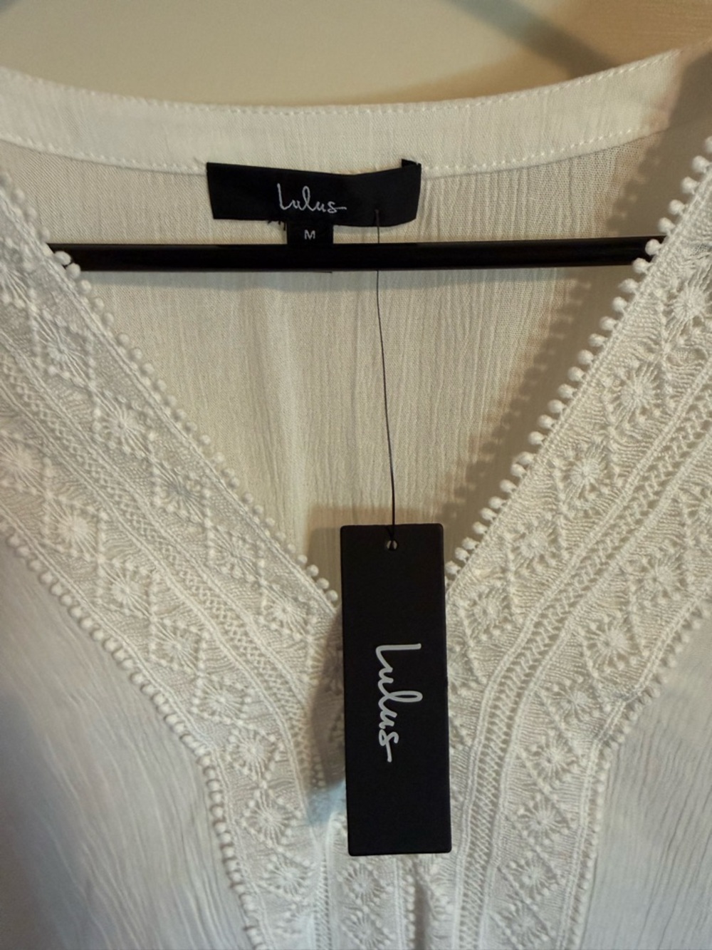 Lulu's White Embroidered V-Neck Lace Cuff Peasant Blouse - Picture 5 of 6